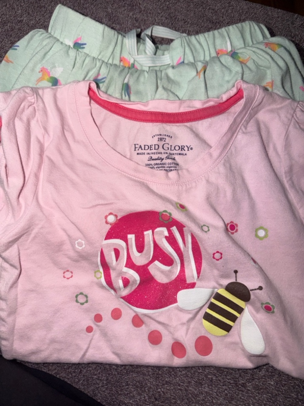 Faded Glory Pink and Mint 'Busy' Bee Pajama Set